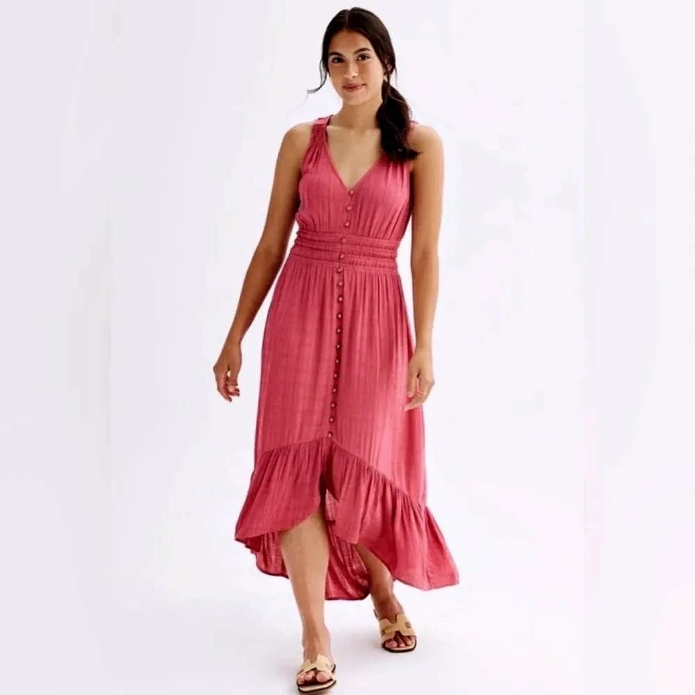 Rewind Women Plus XXL High Low Skater Dress Dusty Rose Textured Smocked New